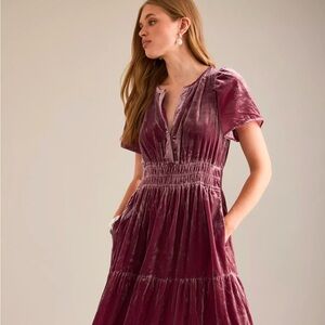 Anthropologie Somerset Velvet Maxi Dress - Rust Rose - Size L